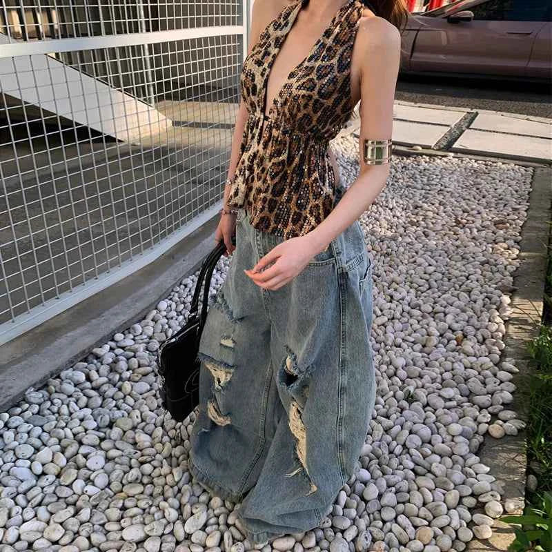 Adaptive Stretch Loose Ripped High Waisted Jeans