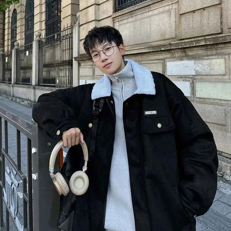 Korean Velvet Fur Collar Padded Parka Jacket