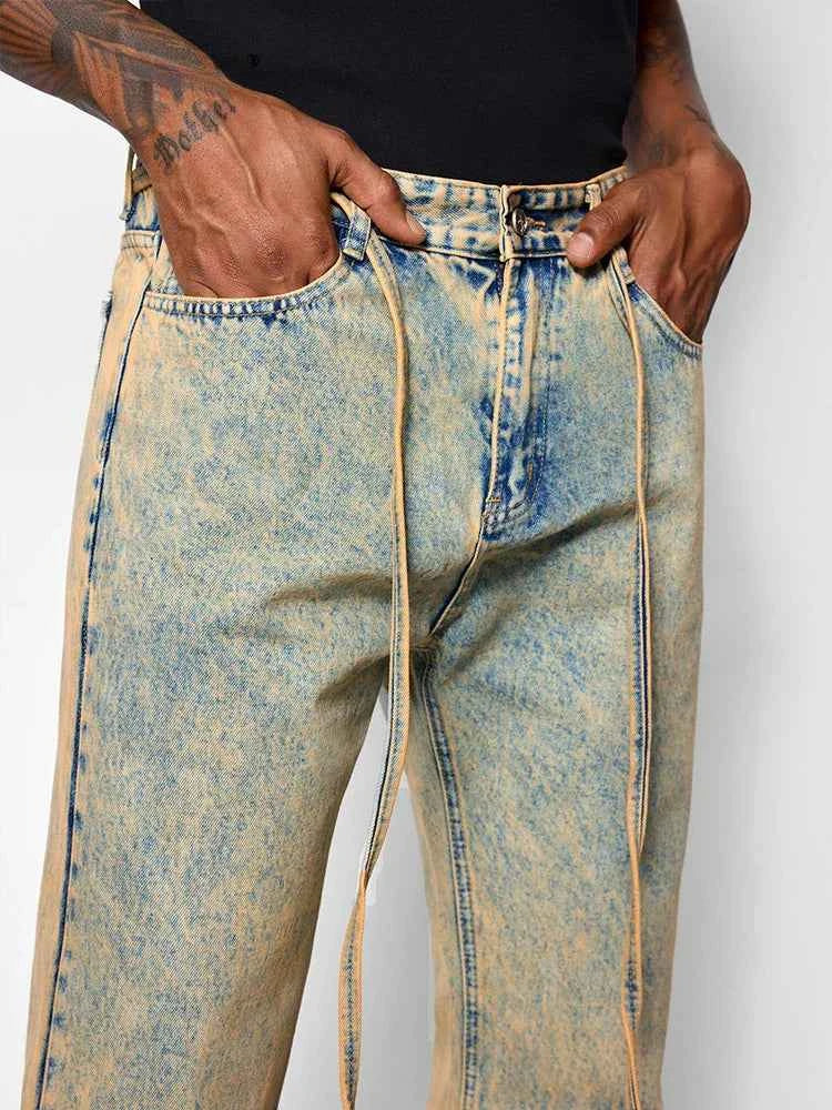 Insulated Brown Washed Casual Wide Leg Jeans
