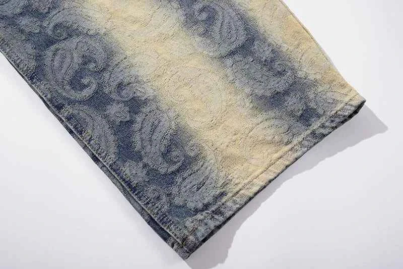 Bold Paisley Pattern Loose Fit Denim Jeans