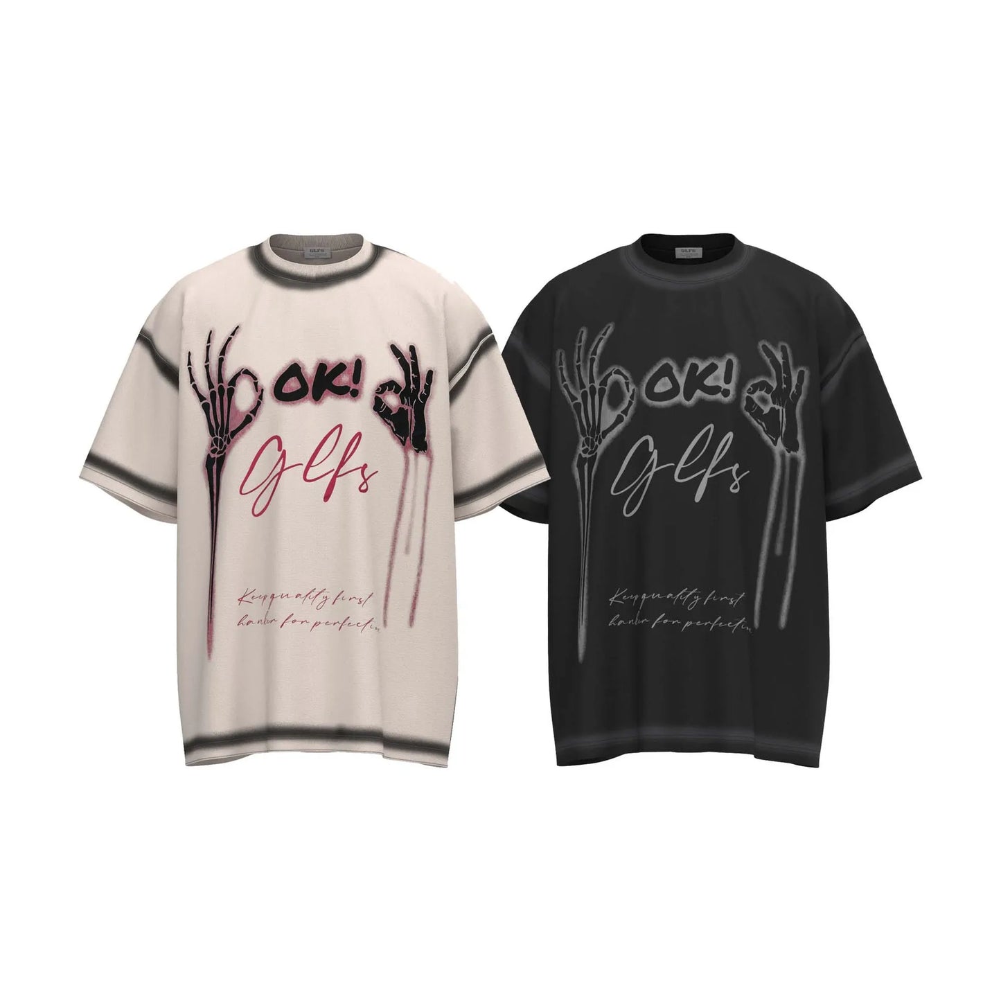 Black Lining Skeleton Hands Graphic T-Shirt