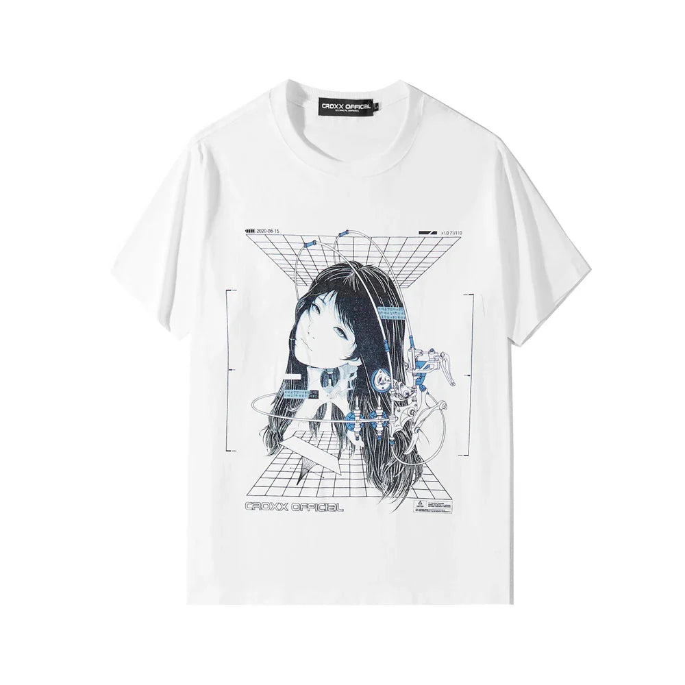 Streetwear Robotic Anime Girl Loose T-Shirt