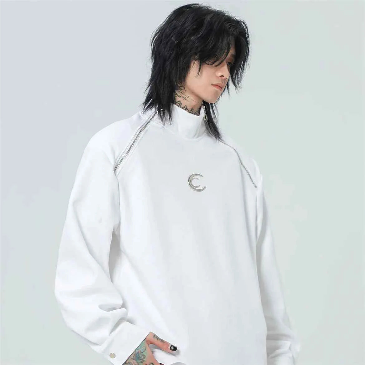 Streetwear Casual Zipper Shoulder Pads Sweatshirt