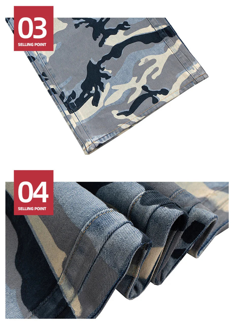 Blue Camo Wide Leg Pants