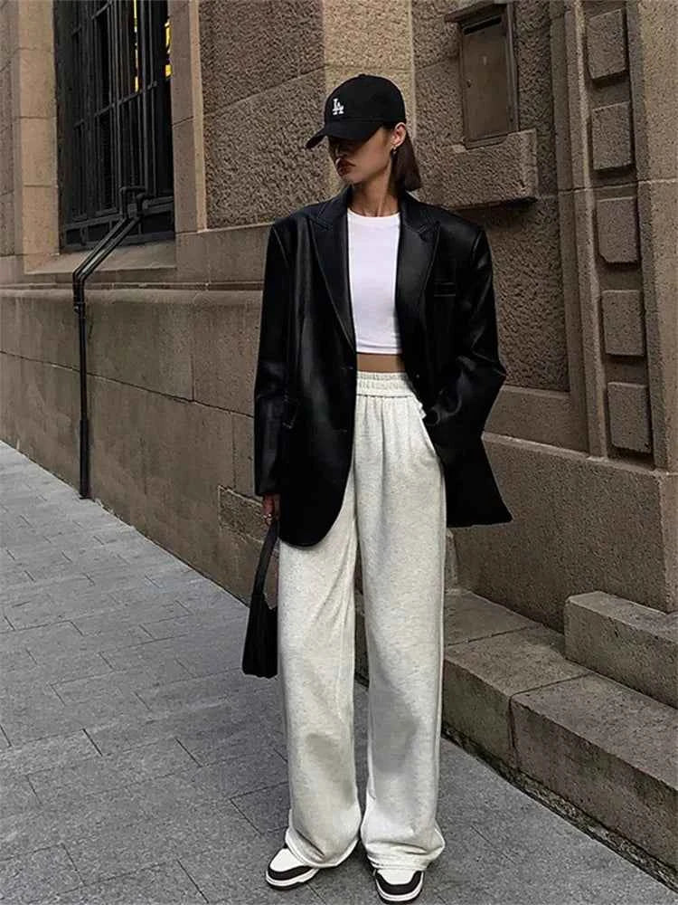 Women High Quality Vintage Oversize Leather Jacket