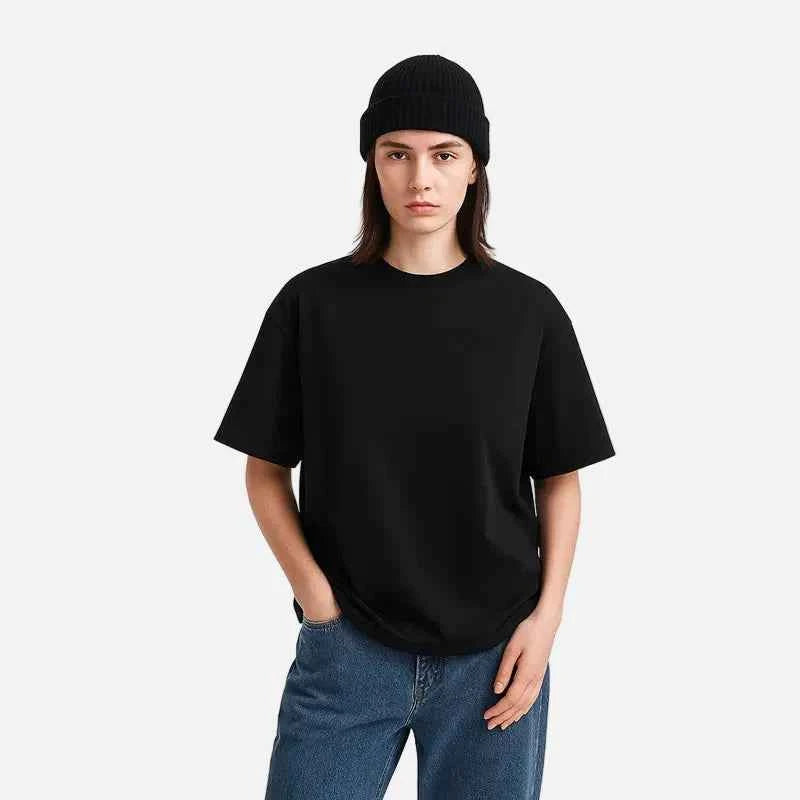 Black Drop Shoulder Cotton Minimalist T-Shirt