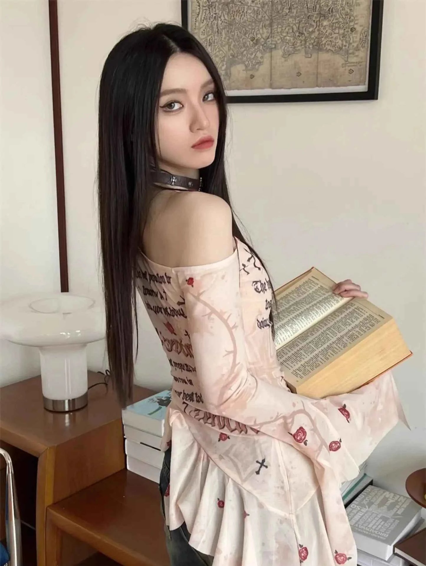 Flare Sleeve Mesh Off Shoulder T-Shirt