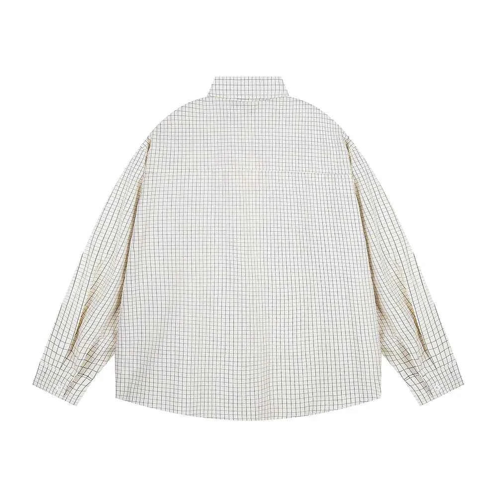 Retro Plaid Embroidered With Tie Long Sleeve Shirt