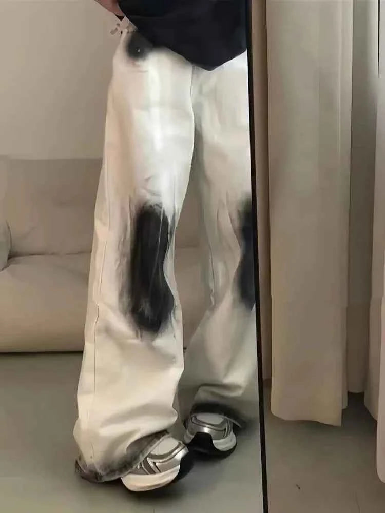 Distressed Detail High Waist Wide Leg Tie Jeans