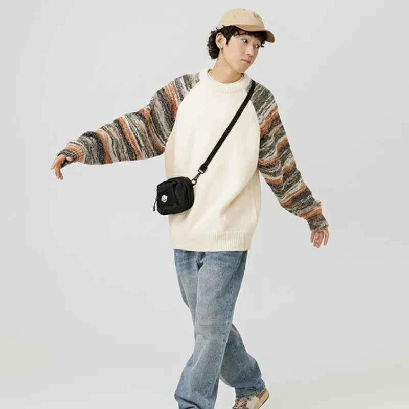 Panelled Crewneck Hip Hop Knit Sweater