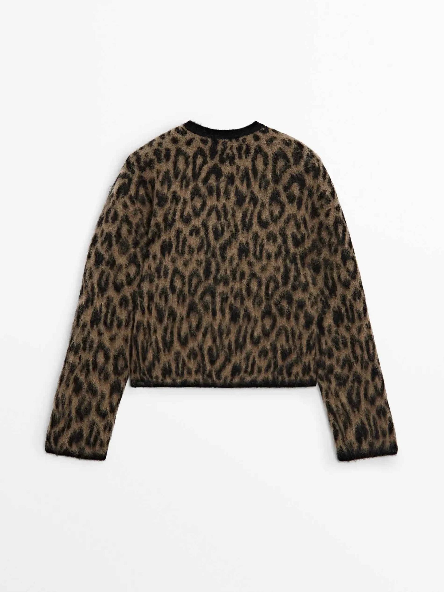 Ethereal Brown Leopard Print Round Neck Cardigan