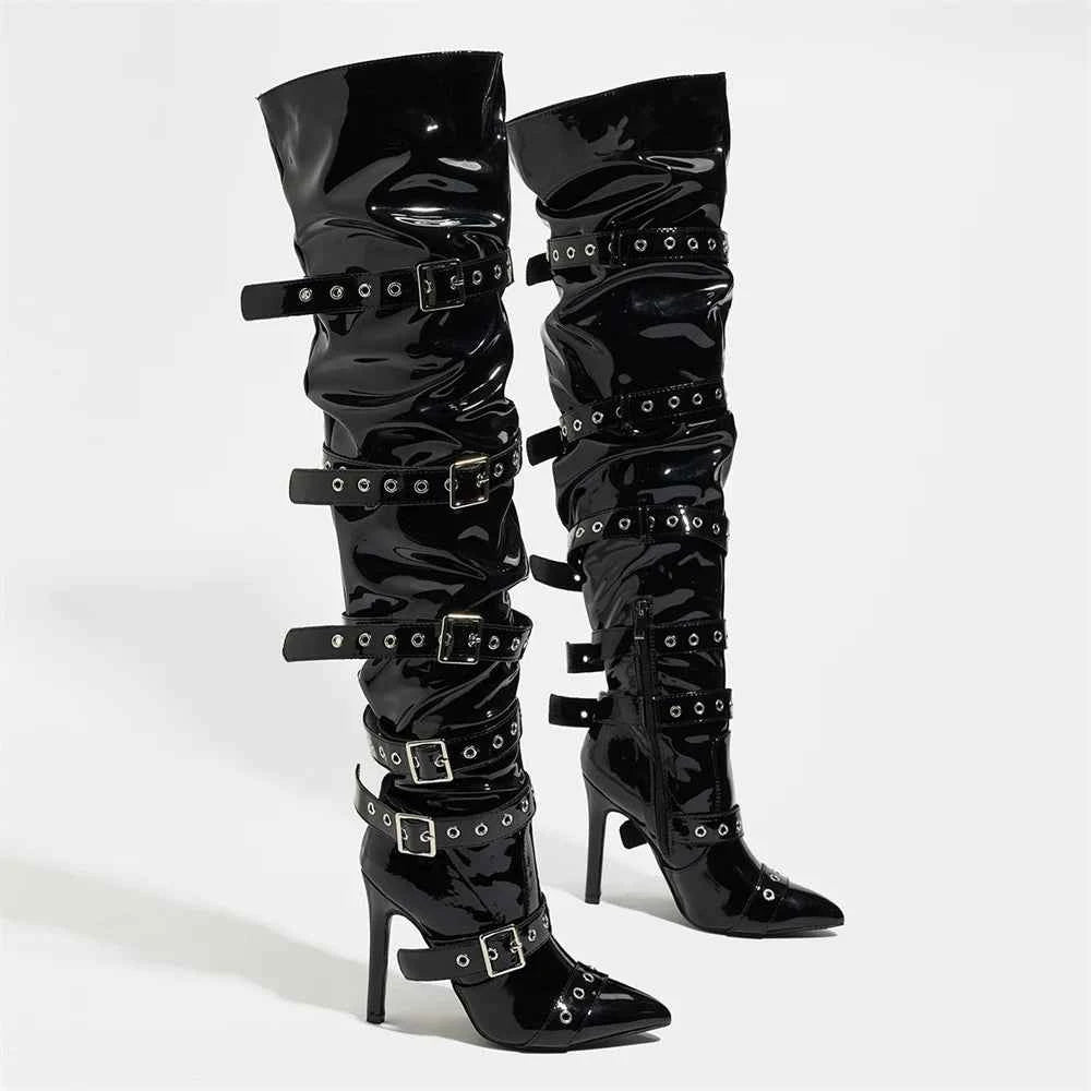Gothic Punk Buckle-Belts High Heel Boots