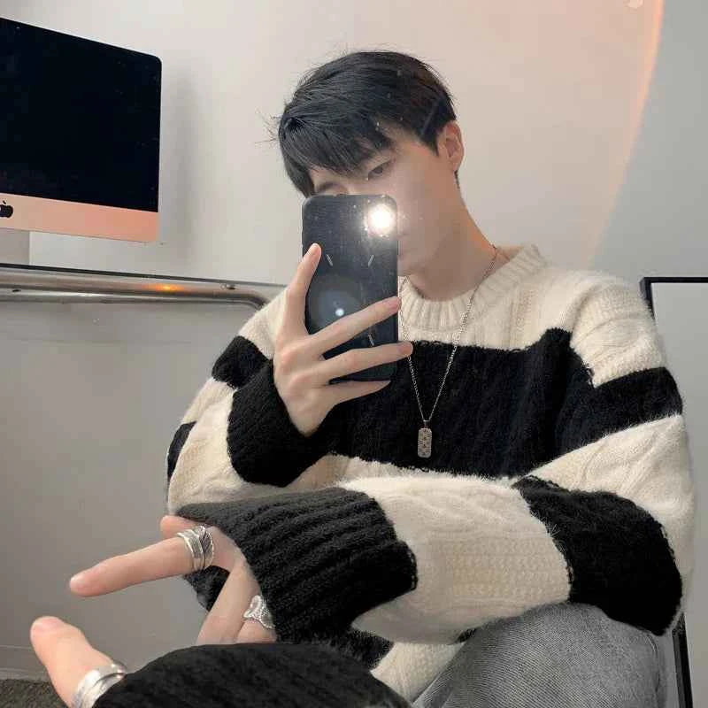 Streetwear Cozy Striped Casual Knitwear Sweater
