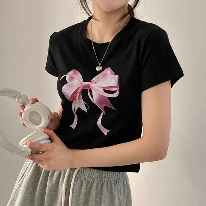 Cute Bow Print Fairy Graphic T-Shirt
