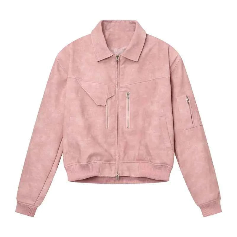 Men Pink Gradient Spring Leather Jacket