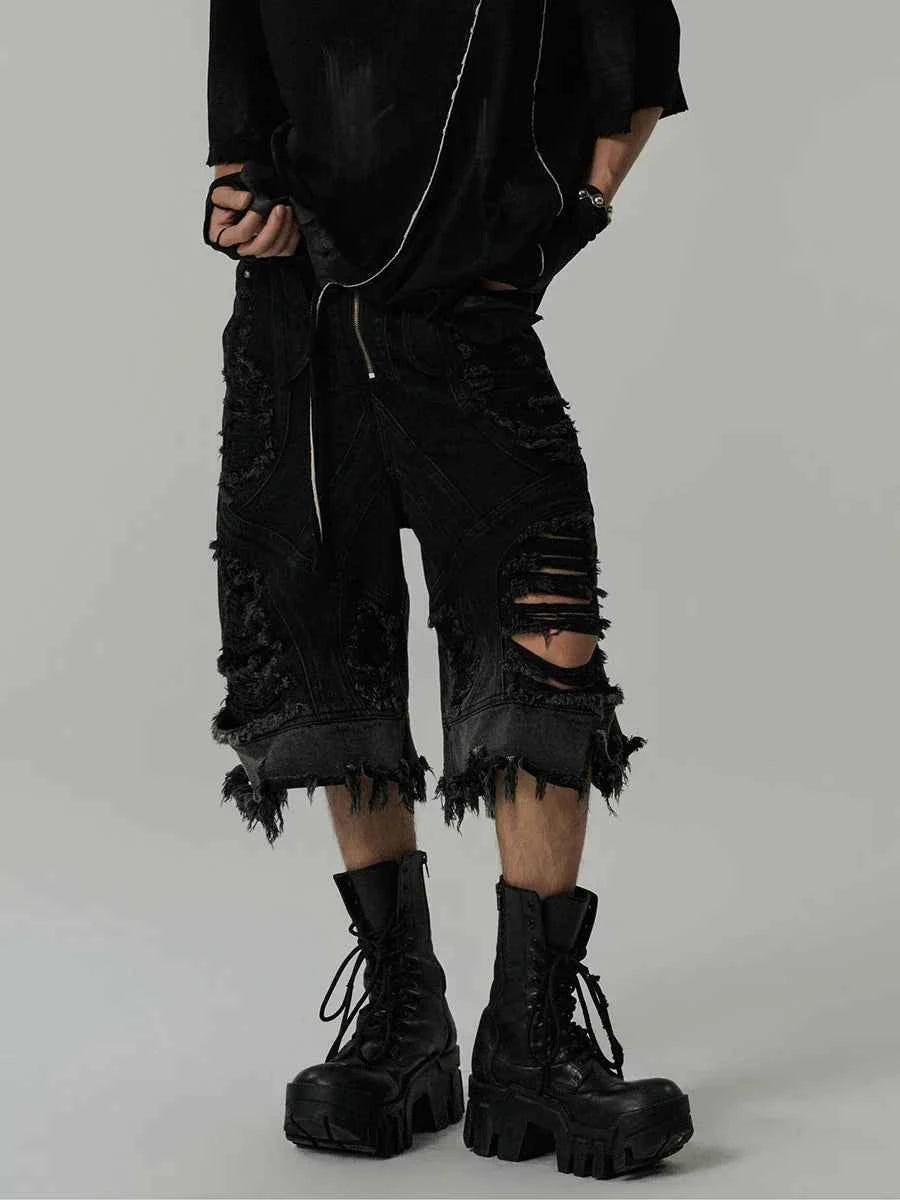 Vintage Patchwork Frayed Denim Jorts