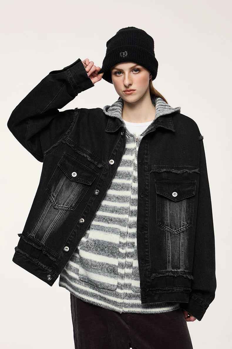 Stylish Distressed Denim Biker Jacket