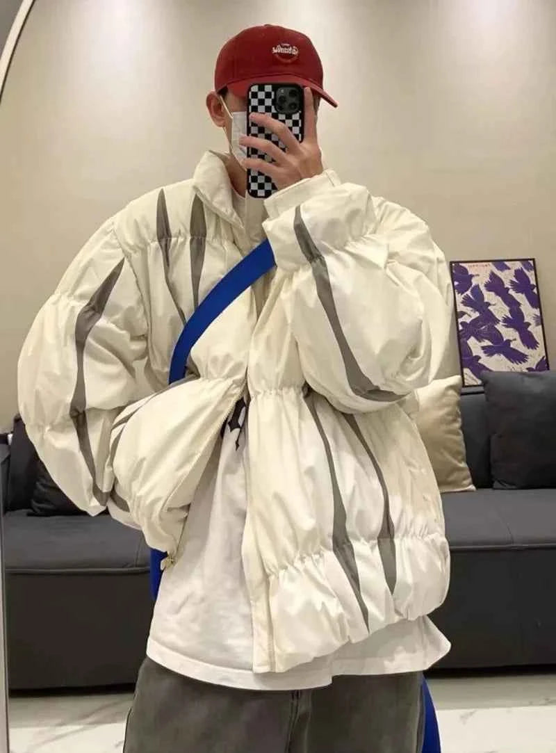 Colorful Striped Fluffy Hip Hop Puffer Jacket