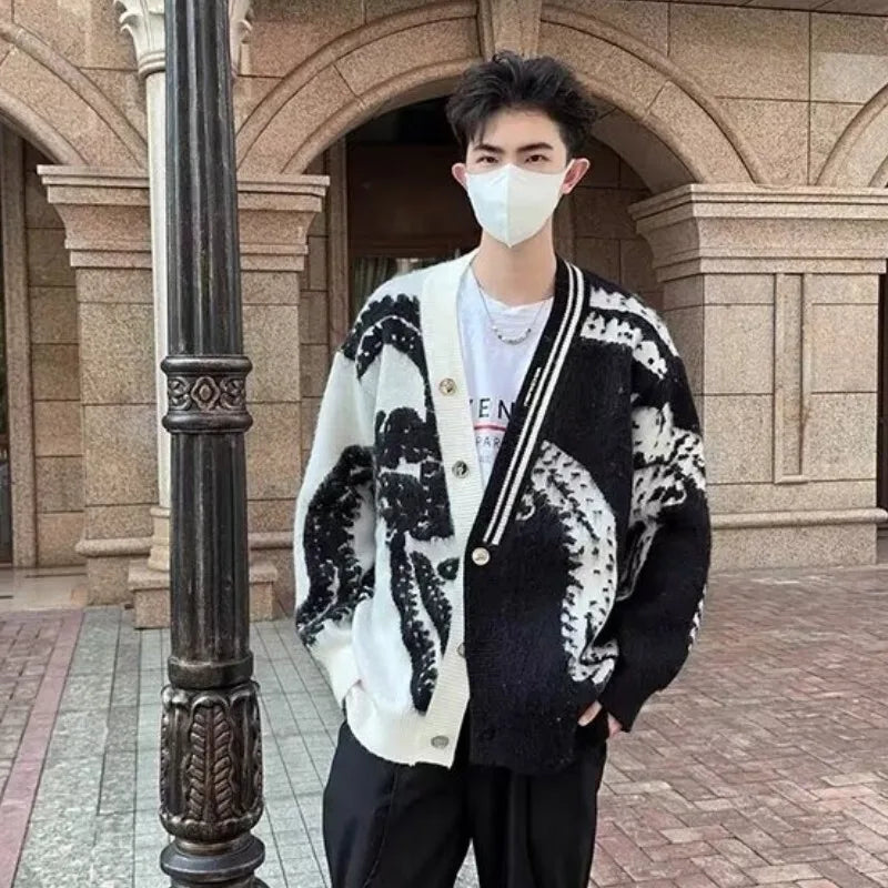 Stylish Contrast Color V-Neck Knitwear Cardigan - Luxuryurbanwear