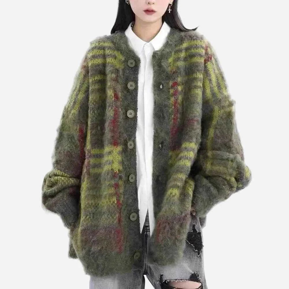 Y2K Trendy Contrast Color Long Sleeve Cardigan