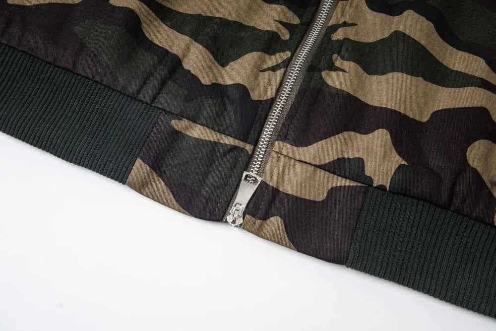 Camouflage Retro Print Faux Fur Hooded Jacket