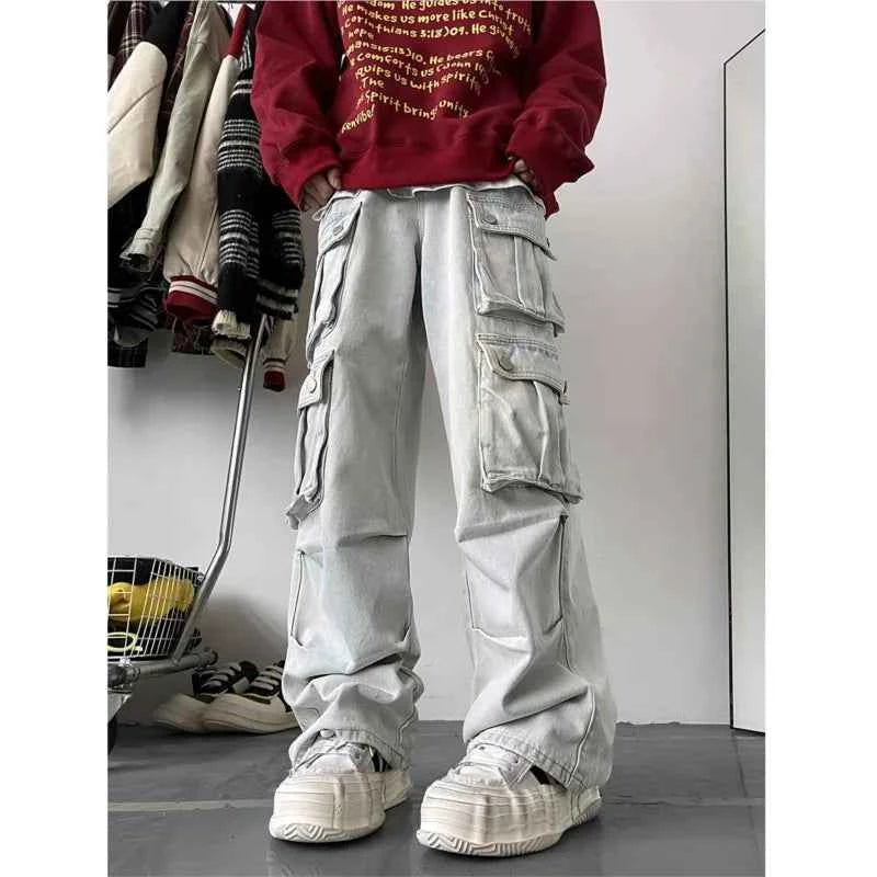 Men's Patchwork Straight Cargo Jeans