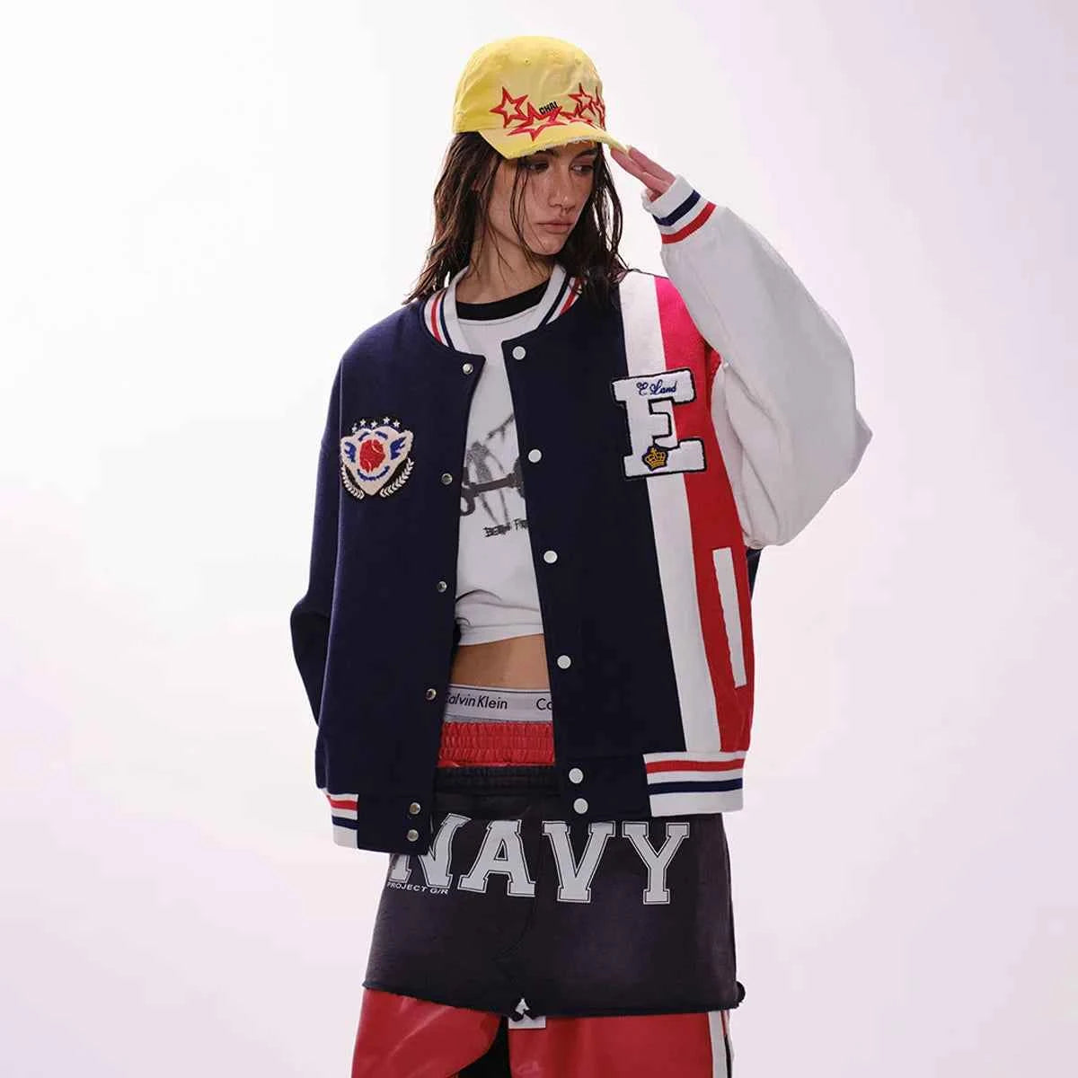 Y2K Embroidered Patchwork Baseball Varsity Jacket