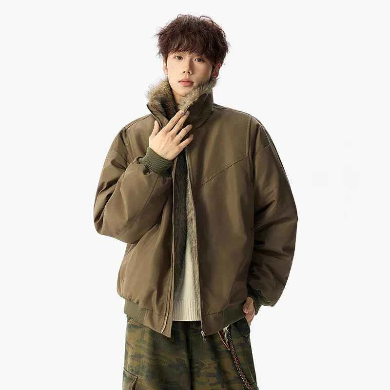 Streetwear Solid Color Padded Faux Fur Jacket