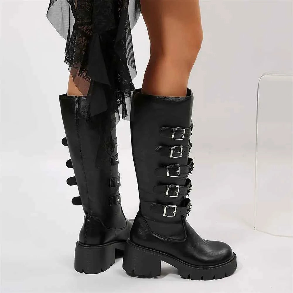Y2K Gothic Buckle Belts Platform Leather Boot