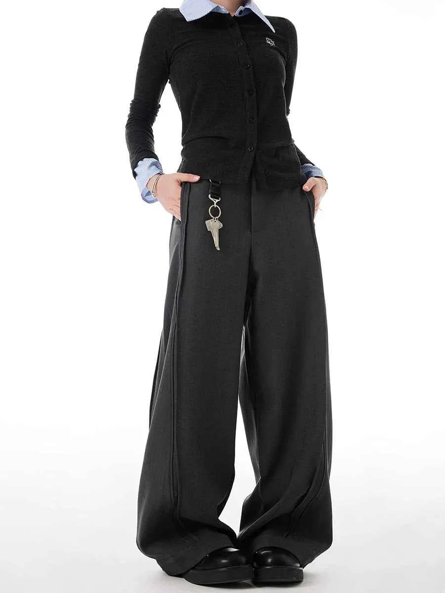 Warm Sleek Black Wide Leg Pleated Pants