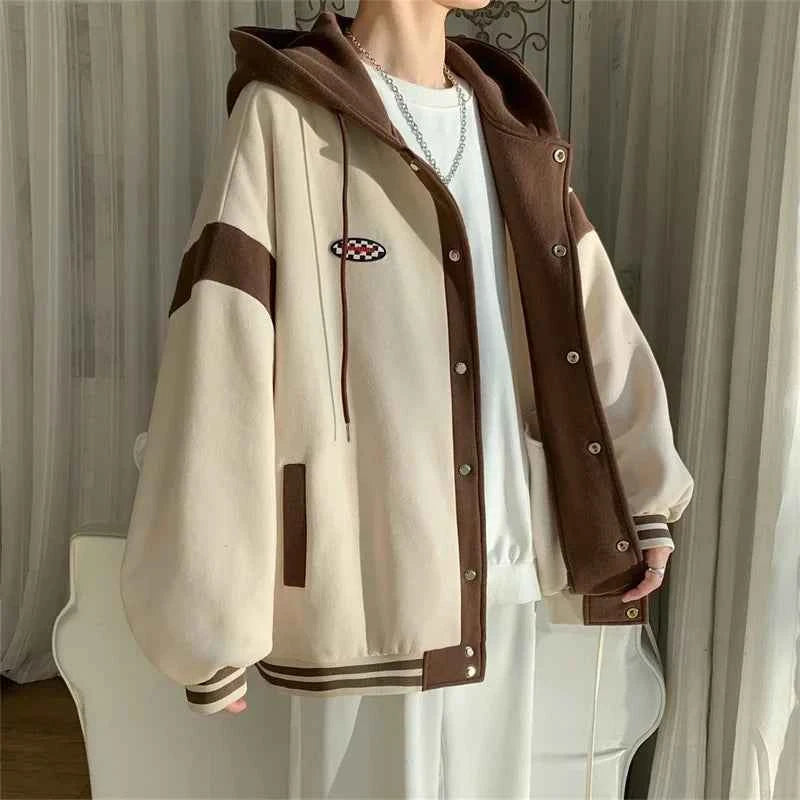 Y2K Stylish Patchwork Hooded Varsity Jacket