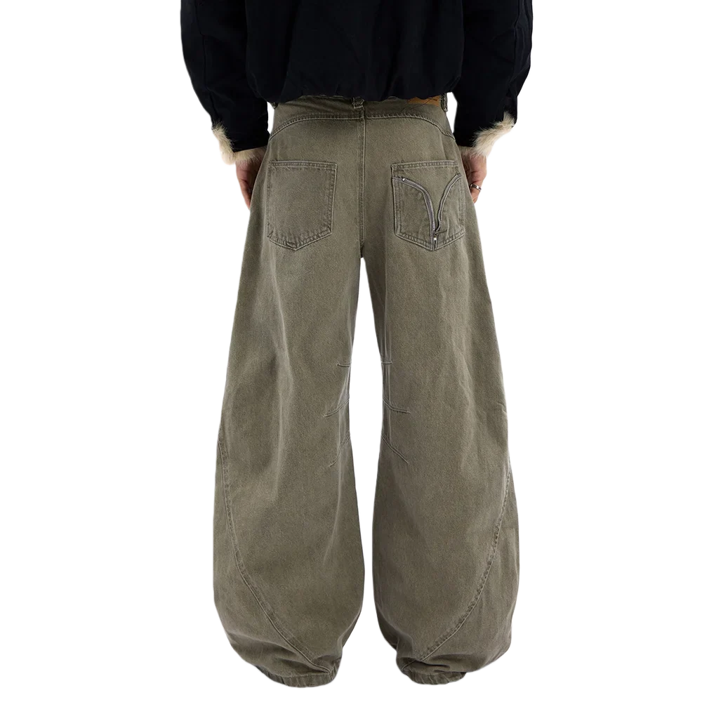 Vintage Pleated Spliced Distressed Wide Leg Jeans - Luxuryurbanwear