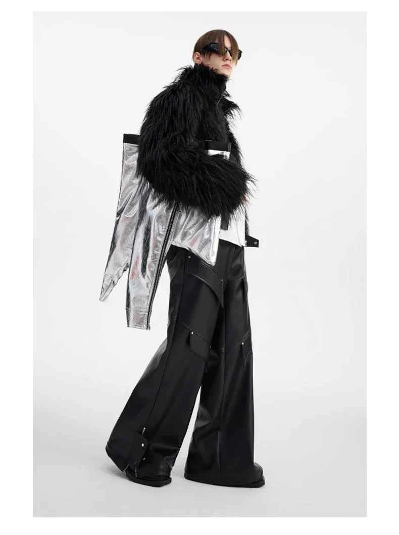Luxury Black Patchwork Faux Fur Jacket