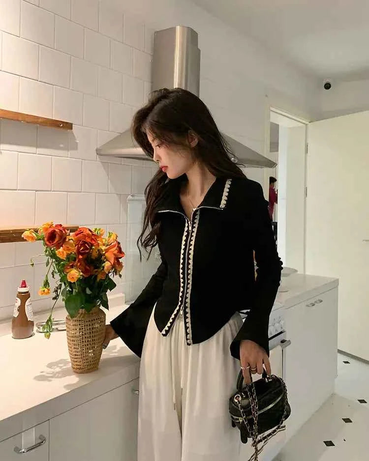 Women Casual Black Knitted Short Cardigan