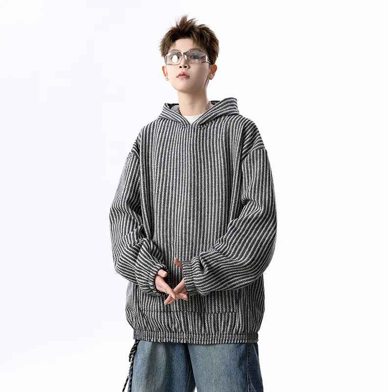 Cool Trendy Hip Hop Neutral Striped Hoodie