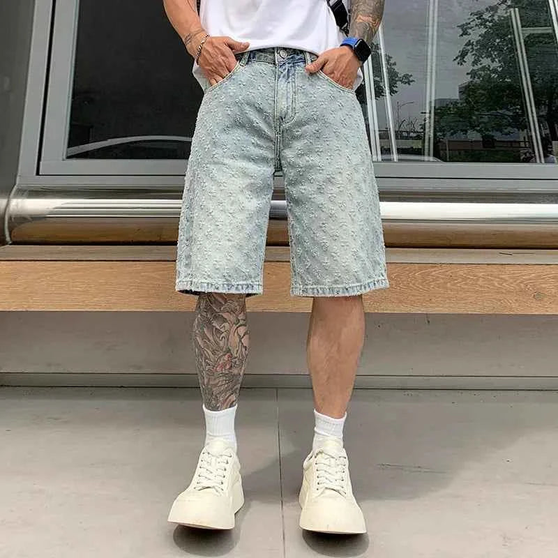 American Style Retro Tide Jacquard Denim Short