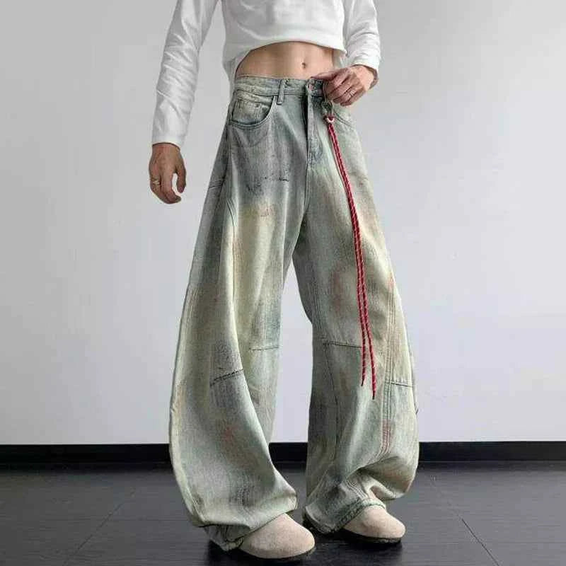 Plush Tie-Dyed Wide Leg Denim Jeans