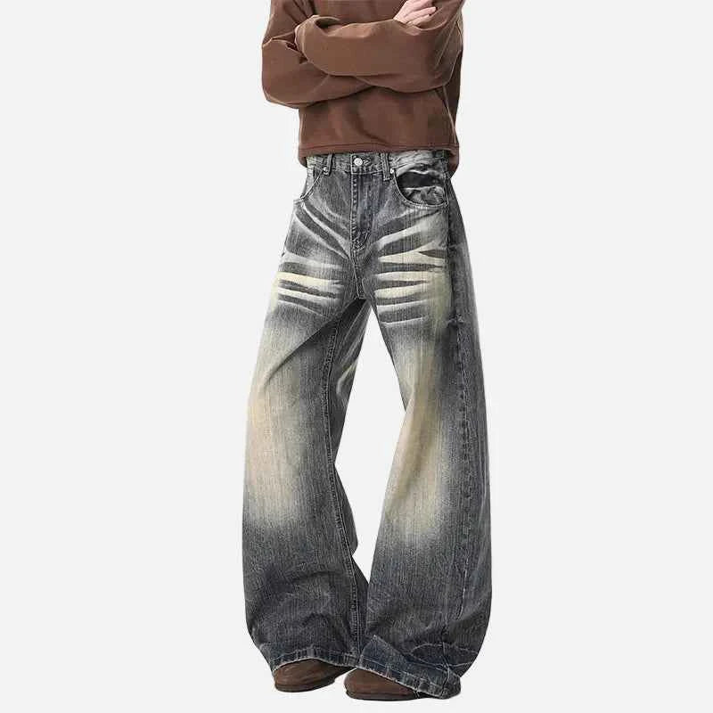 Vintage Moustache Effect Washed Wide Jeans