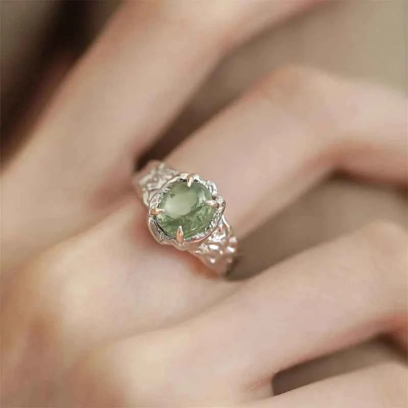 Classic Green Agate Sterling Silver Ring