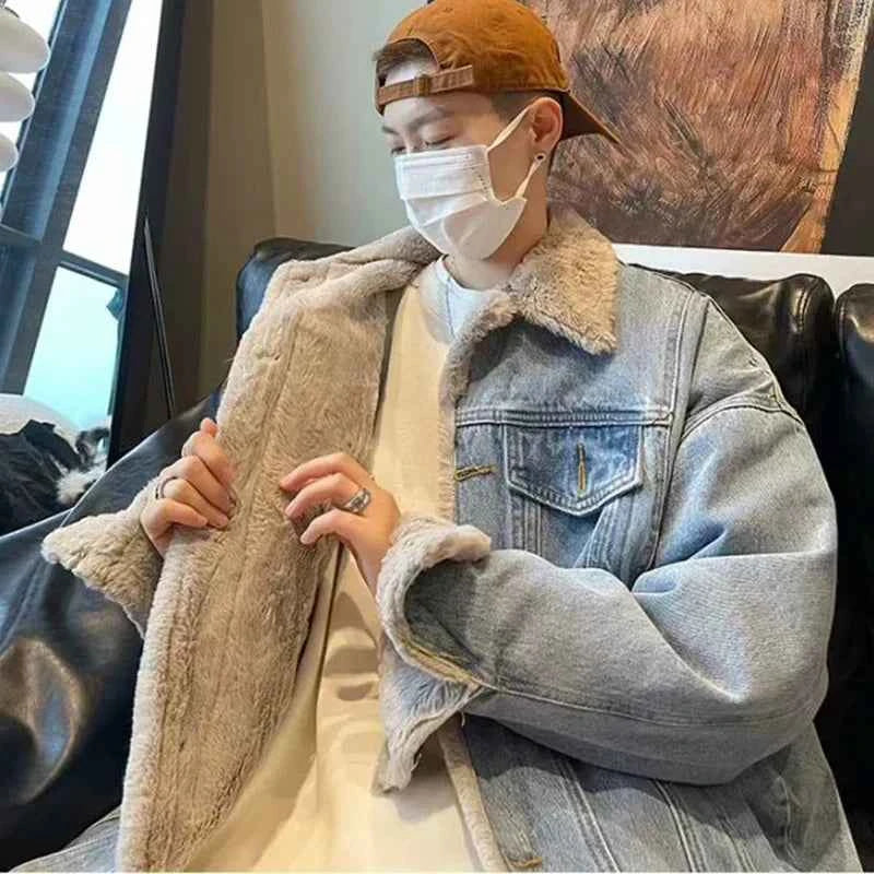 Streetwear Thick Winter Fleece Furr Denim Jacket