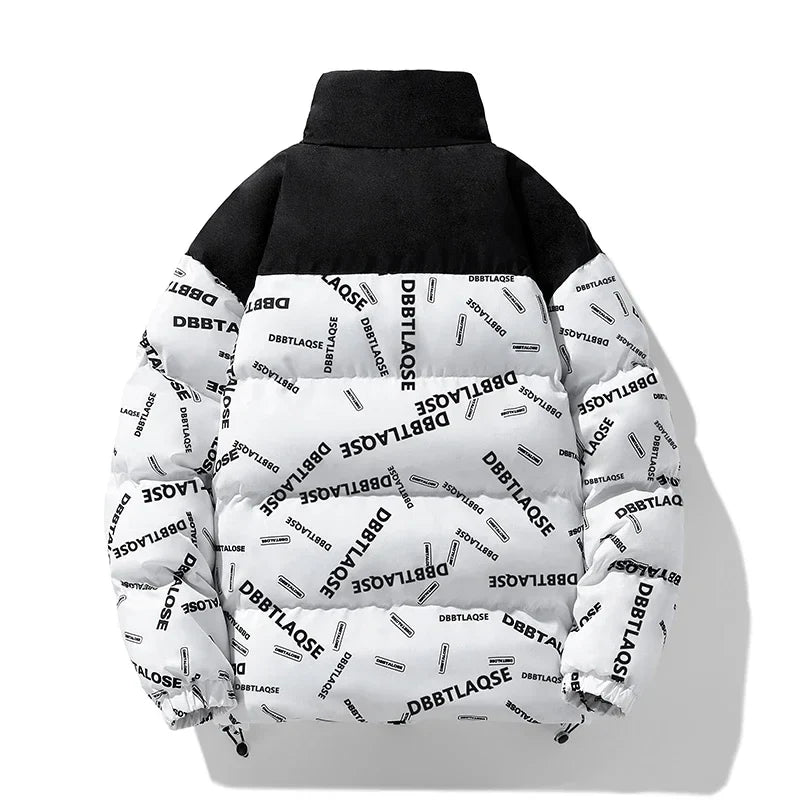 Writing Style Two Tone Zipper Padded Jacket