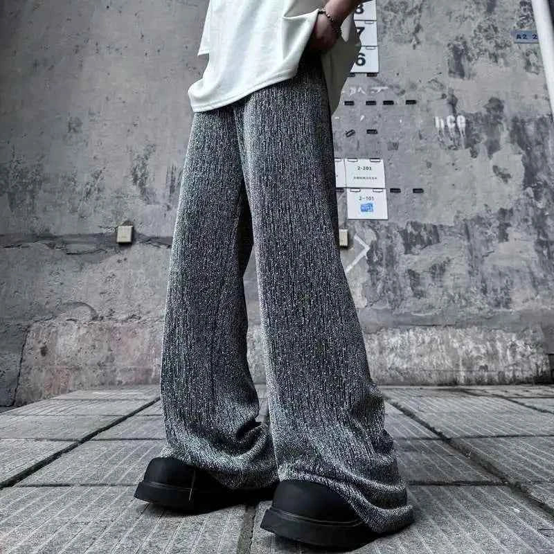 Textured Elegant Drawstring Waist Casual Pants