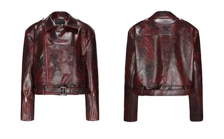 Classic Red Stylish Locomotive Leather Jacket