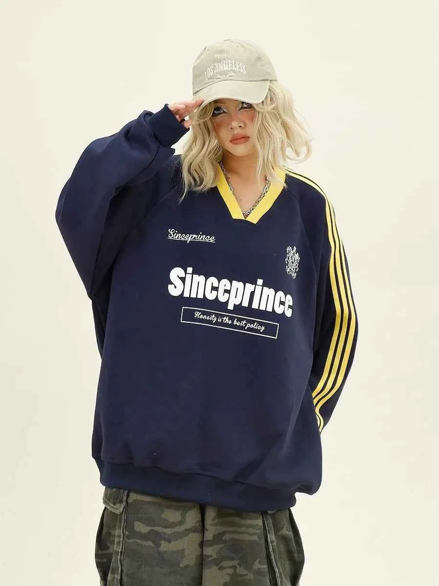 Women Contrasting Color V-Neck Sweatshirt