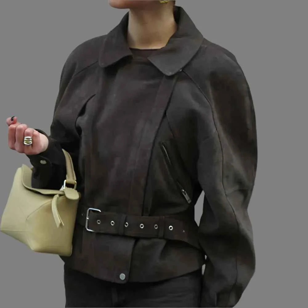 Chic Moto Zipper Belt Jacket
