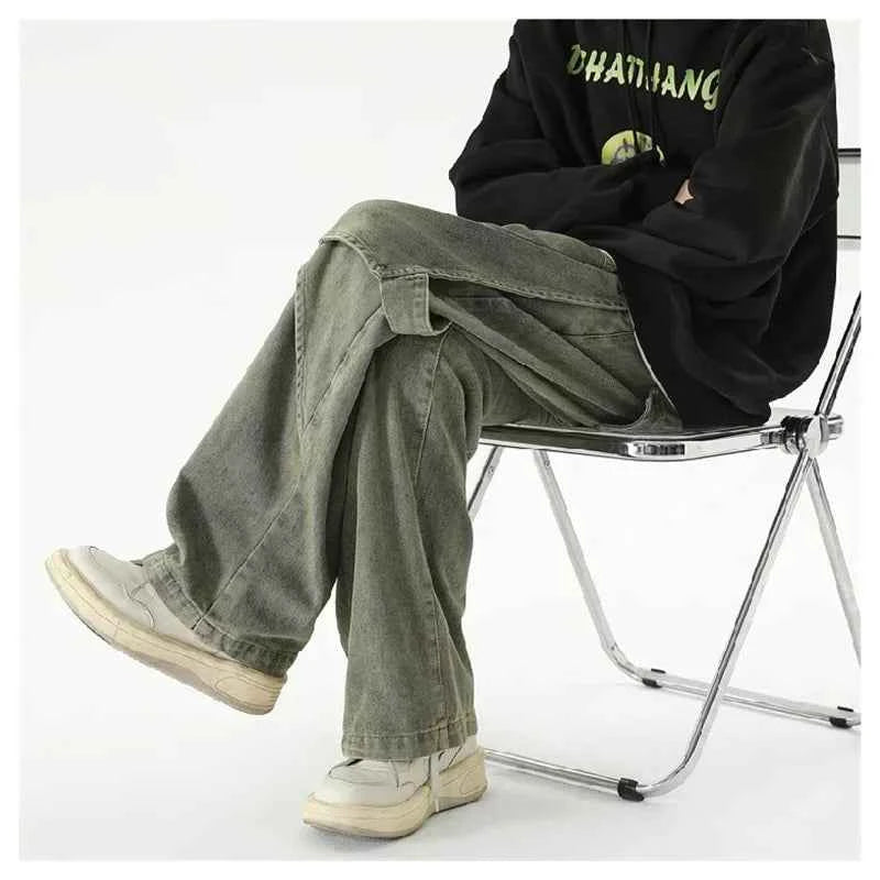 Streetwear Distressed Hip-Hop Wide-Leg Baggy Jeans - Men’s Urban Oversized Denim