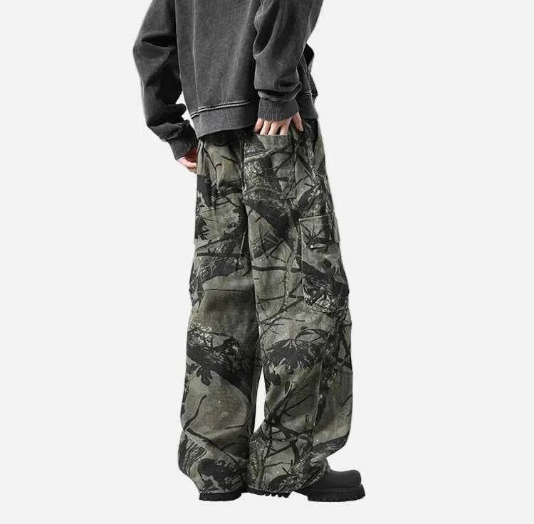 Y2K Leaf Pattern Camouflage Cargo Pants
