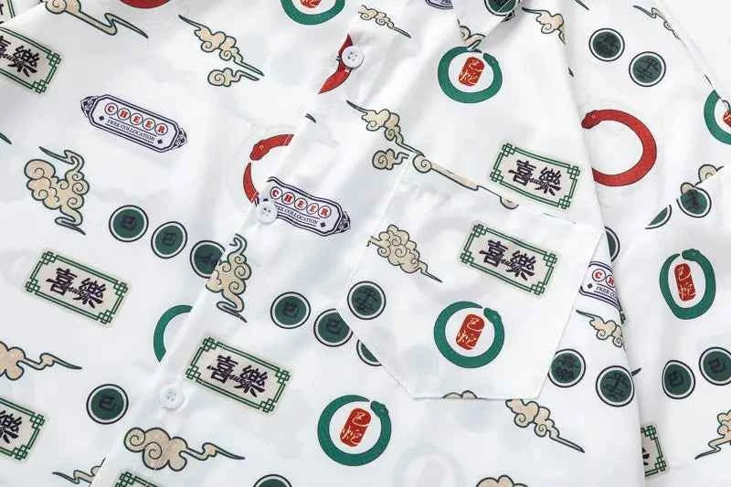 Retro Signature Graphic Printed Beach Shirt