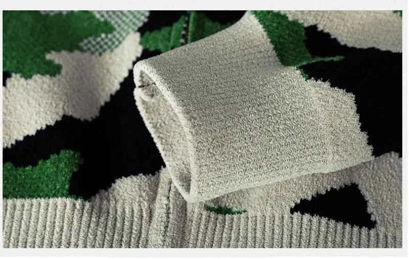 Streetwear Camouflage Zipper Knit Cardigan