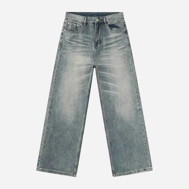 Blue Moustache Effect Washed Distressed Jeans